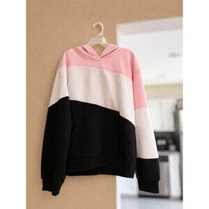 #122 - Hopeac Girls Pink and Black Color Block Hoodie Large